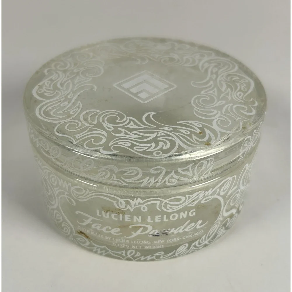 Vintage 1940's Lucien Lelong 5 oz Face Powder Glass Jar